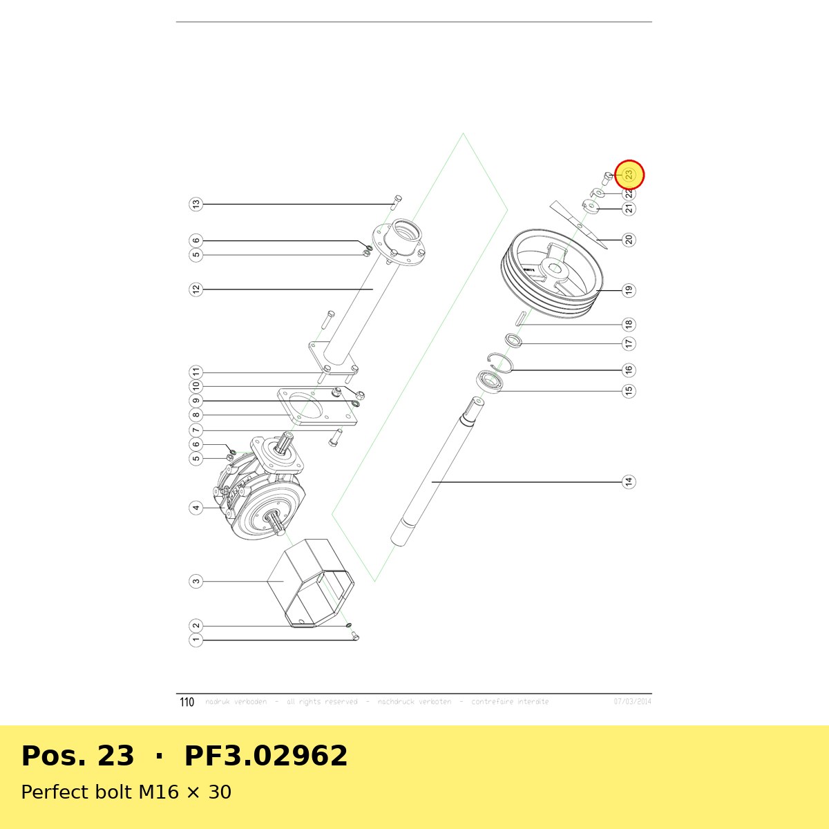 Perfect bolt M16 × 30 – reservedelstegning