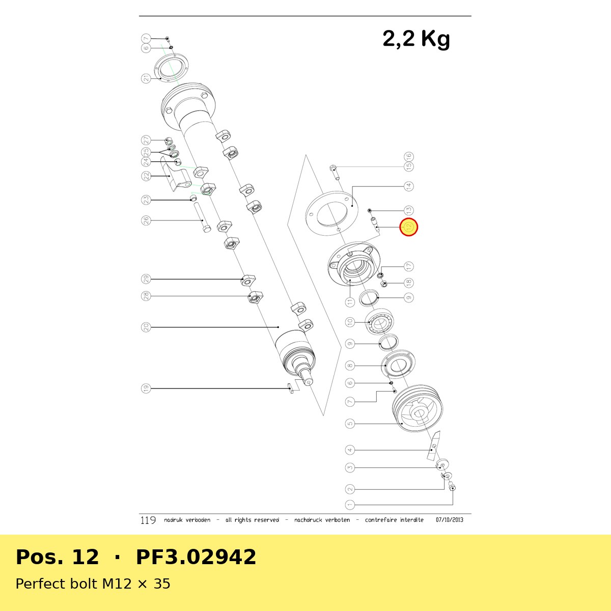 Perfect bolt M12 × 35 – reservedelstegning