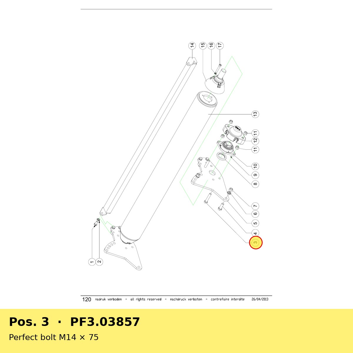 Perfect bolt M14 × 75 – reservedelstegning