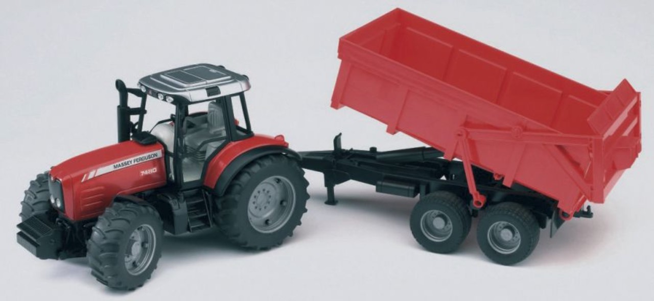 Legetøjs traktor MF 7480 MED TIPVOGN, MÅLESTOK 1:16    