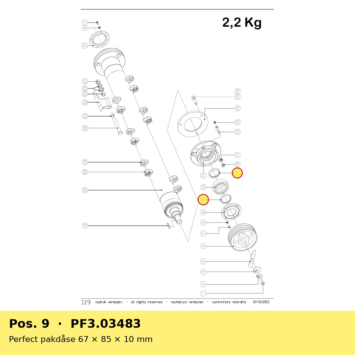 Perfect pakdåse 67 × 85 × 10 mm – reservedelstegning
