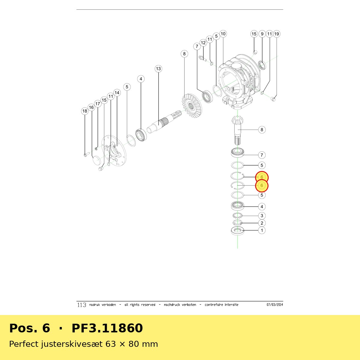 Perfect justerskivesæt 63 × 80 mm – reservedelstegning