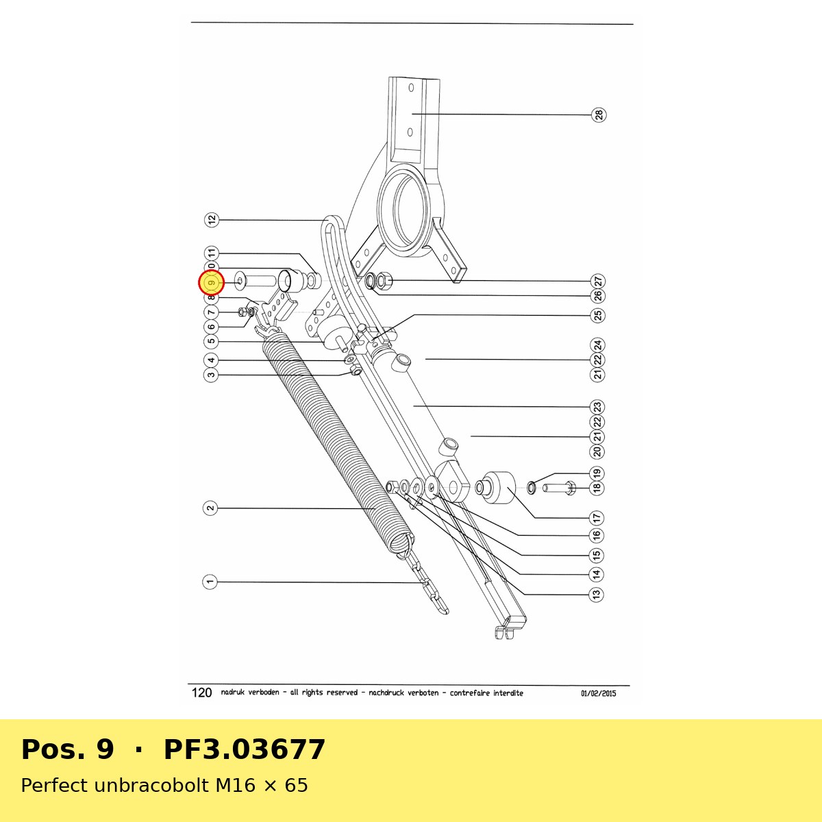 Perfect unbracobolt M16 × 65 – reservedelstegning