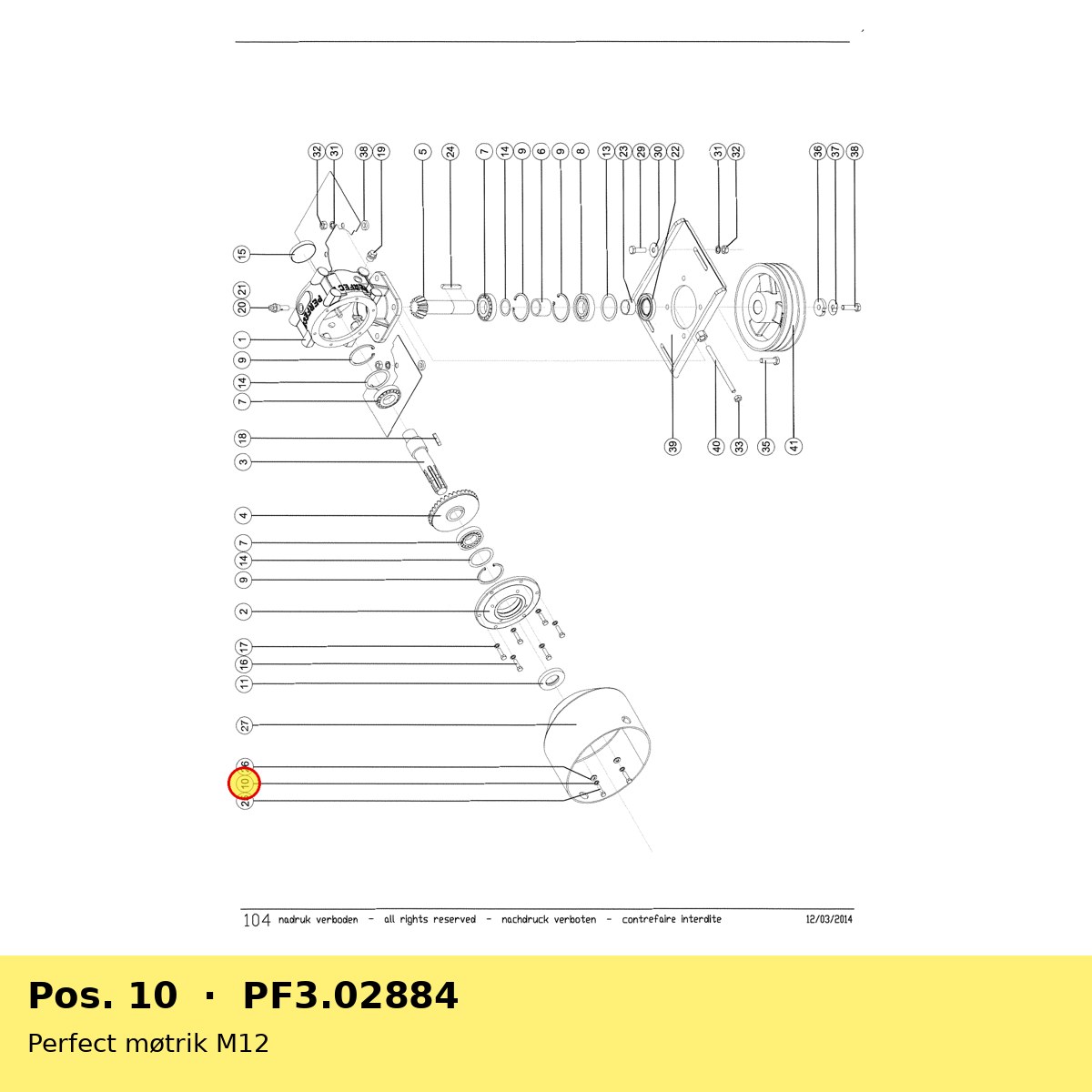 Perfect møtrik M12 – reservedelstegning