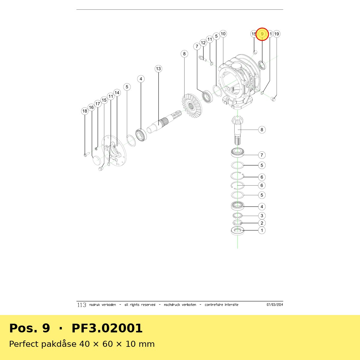 Perfect pakdåse 40 × 60 × 10 mm – reservedelstegning
