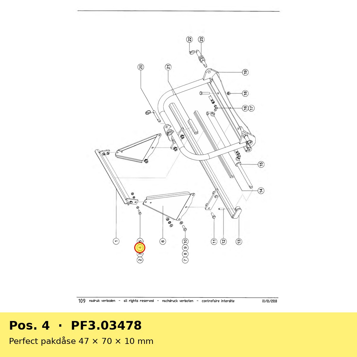 Perfect pakdåse 47 × 70 × 10 mm – reservedelstegning